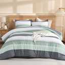 Litanika King Size Comforter Set Light Green - 3 Pieces Stripe Bed Set
