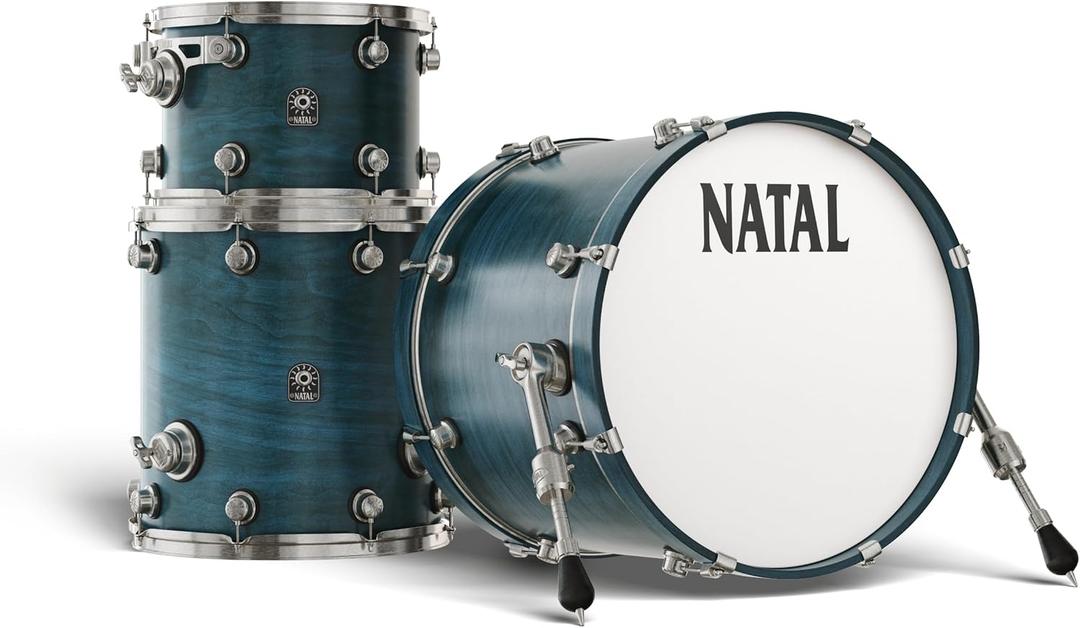 Natal KWN-TJ-BCB1 Walnut Originals Series 3-Piece Shell Pack l Traditional Jazz Configuration Includes 12" x 8" Tom, 14" x 14" Floor Tom & 18" x 14" Bass Drum l Cerulean Blue Lacquer Finish
