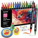 Recheel 30 Colors Acrylic Paint Markers, Dual Tip Fine and Brush Tips for Detailed Art, Crafting, Rock Painting, Wood, Glass, Ceramic, and More