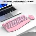 Wireless Keyboard and Mouse Combo, 2.4G Full Size Wave Keys Ergonomic Keyboard with Wrist Rest and 3-Level DPI Adjustable Wireless Ergonomic Mouse for Windows, Mac OS Desktop/Laptop/PC(Pink)