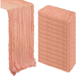 12 Pack Coral Cheesecloth Table Runner 10Ft Spring Gauze Cheese Cloth Table Runner 35x120 Inch Boho Sheer Rustic Fabric for Holiday Party Decor Baby Shower Wedding Decorations