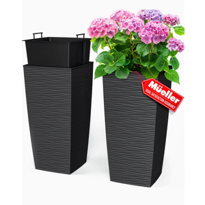 Mueller M-Resin Heavy Duty Tall Planters for Outdoor Plants, Indoor Grande Plant Pots, Boxes, Trees, Flower Pots, 2-Piece Set, 24, Modern Design, Built-in Drainage, Front Porch Decor, Mocha (24" x 11.5")