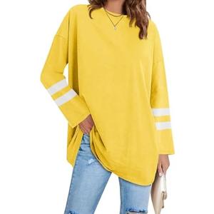 Fisoew Women's Long Sleeve Oversized T Shirts Loose Casual Crewneck Tunic Tops Soft Blouse Size XL, Yellow