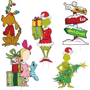 5 Pcs Christmas Yard Signs Decoration Outdoor for Patio Yard Fence Garden Lawn Holiday 2024 Decor
