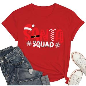 Christmas Squad Shirt for Women Santa's Squad T-Shirt Xmas Holiday Graphic Tee Tops Size XL