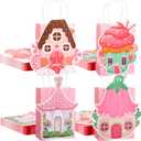 Feifeiya 24 Pcs Pink Gift Bag with Handle Valentines Day 3D Fairy Tale Flower House Cardboard Treat Candy Goodies Gift Bag for Valentines Galentine Day Holiday Birthday Party Supplies