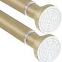 2 Pack Gold Shower Curtain Rods for Windows 28 to 48 inch Adjustable Shower Rod Spring Tension Curtain Rods No Drilling Extra Long Gold Curtain Rod Non Slip Shower Rods for Bathroom Window Cafe