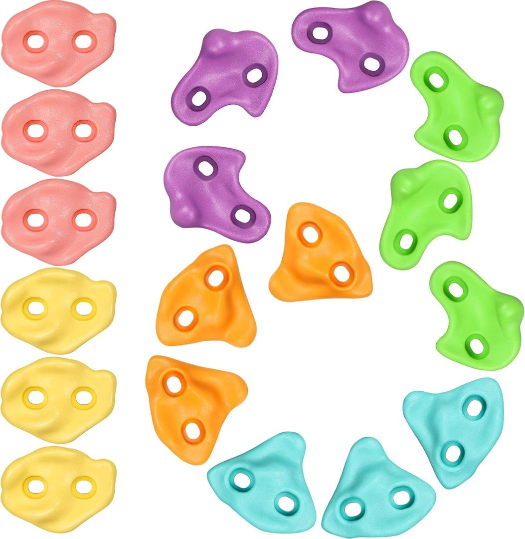 TOPNEW 18PCS Climbing Holds for Kids, Rock Wall Climbing Kit with Hardware for Indoor and Outdoor Climbing Wall, Soft Color