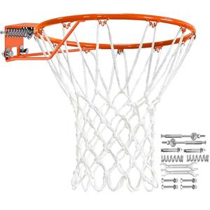 Heavy Duty Replacement Basketball Rim - 18" Solid Steel with Heavy-Duty Net, Pro-Grade Basketball Hoop Rim, Wall-Mount & Hoop Replacement, Double Spring Basketball Hoop Rim & Complete Installation Kit