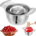 NUOBESTY 304 Stainless Steel Pomegranate Deseeder Tool with Wooden Hammer, Metal Fruit Seed Remover Peeler Set with Bowl, Kitchen Cutter Gadget for Quick Arils Extraction & Separator