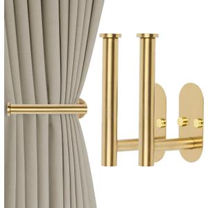 Yagoo 2 Pcs Adhesive Curtain HoldbacksScrew-in Curtain Tie Backs Curtain Holders Tiebacks Curtain Hooks for Wall Mounted Curtain Pull Backs for Home Decor Drapes (2, Gold)