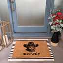 Funny Coir Doormat - Cat Wearing Cowboy Hat Meowdy Welcome Front Porch Decor for The Entrance Way - Personalized Outdoor Rug With Heavy-Duty Non Slip Coconut Coir 23.6 x 15.7 Inch, Onesize