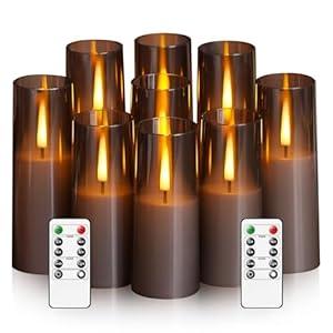 Sasigeiaa Flickering Flameless Candles, Battery Operated, Flameless Candles with Remote, 2/ 4/ 6/ 8 Hour Timer, Realistic Jumping Flame Effect, Perfect for Home Decor, Holiday Decoration Pcs 9 (Grey)