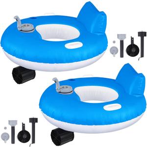 2 Sets Motorized Pool Float for Adults, Electric Inflatable Pool Lounger Float Driving Tube Floating with Pusher Handles Cup Holder for Summer Water Beach(Standard,Blue White)