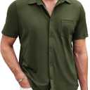COOFANDY Men's Summer Shirts Beach Vacation Wedding Button Down Knitted Shirts Army Green (Green, M)