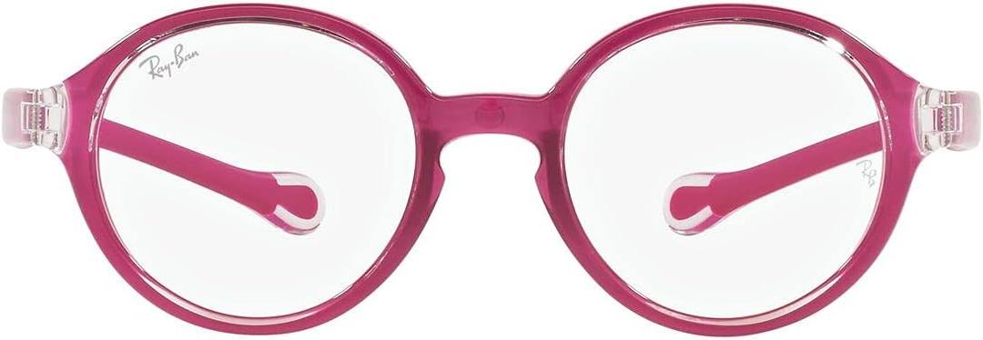 Ray-Ban Kids' RY9075V Round Prescription Eyewear Frames, Transparent On Rubber Fuchsia/ Demo Lens, 37 mm