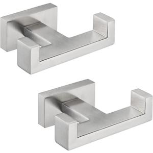 Angle Simple Bathroom Double Hook 2 PCS, SUS304 Stainless Steel Hand Towel Holder, Bath Towel Hanger, Modern Robe Hook for Wall, Brushed Nickel