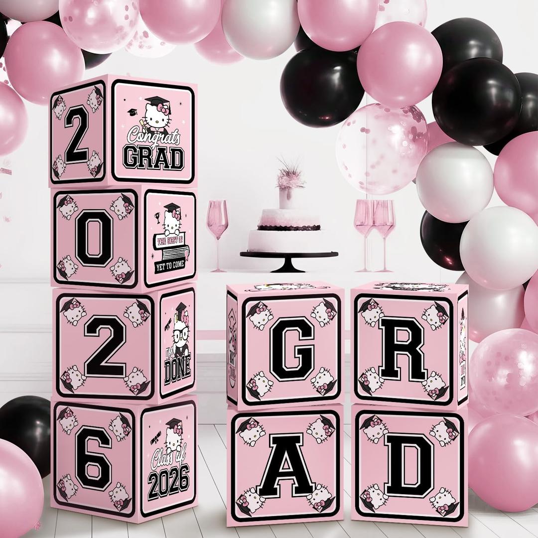 2026 Graduation Decorations, Pink Graduation Party Decorations Graduation Balloons Arch Kit Boxes With Letters 2026 Grad for Middle School High School College ect.