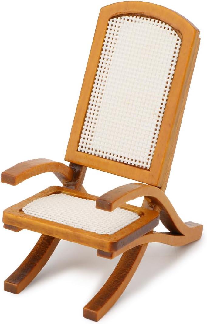 Dollhouse Furniture Beach Chair Miniature Wooden Longue Chair Model 1:12 Scale Simulated Chair Vintage Style for Mini House Accessory Living Room Garden Fairy Ornaments