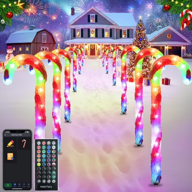 FREECUBE 6 Pack Smart Candy Cane Pathway Lights with App Remote Control Music Sync Color Changing Candy Cane Lights Plug in Dimmable Multicolor Light Up Candy Canes for Walkway