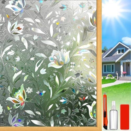 Rainbow Window Privacy Film Decorative, Stained Glass Window Tint for Home, 3D Decals Window Clings for Glass Windows, Static Cling Window Sticker, Suncatcher Window Cover,23.6" by 78.74"