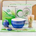 2 x Matcha Whisk Set,7 Pcs Matcha Set Blue,Matcha Kit for Ceremony,480 ML Ceramic Bowl(chawan) with Spout,Bamboo Whisk(100 prong) and Holder,Tradition Tea Set,Gift for Matcha Lovers