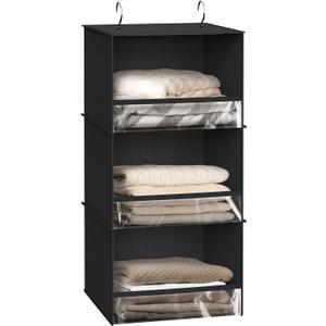 Simple Houseware 3 Shelf Hanging Closet Organizer with Front Stopper, Black