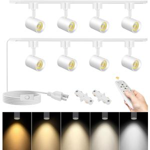 Plug in Track Lighting with Remote, 8-Light Track Light with Plug in Cord, LED Track Lighting Kit with H Track Rails, Dimmable Track Lighting Fixtures Ceiling Spotlight, White