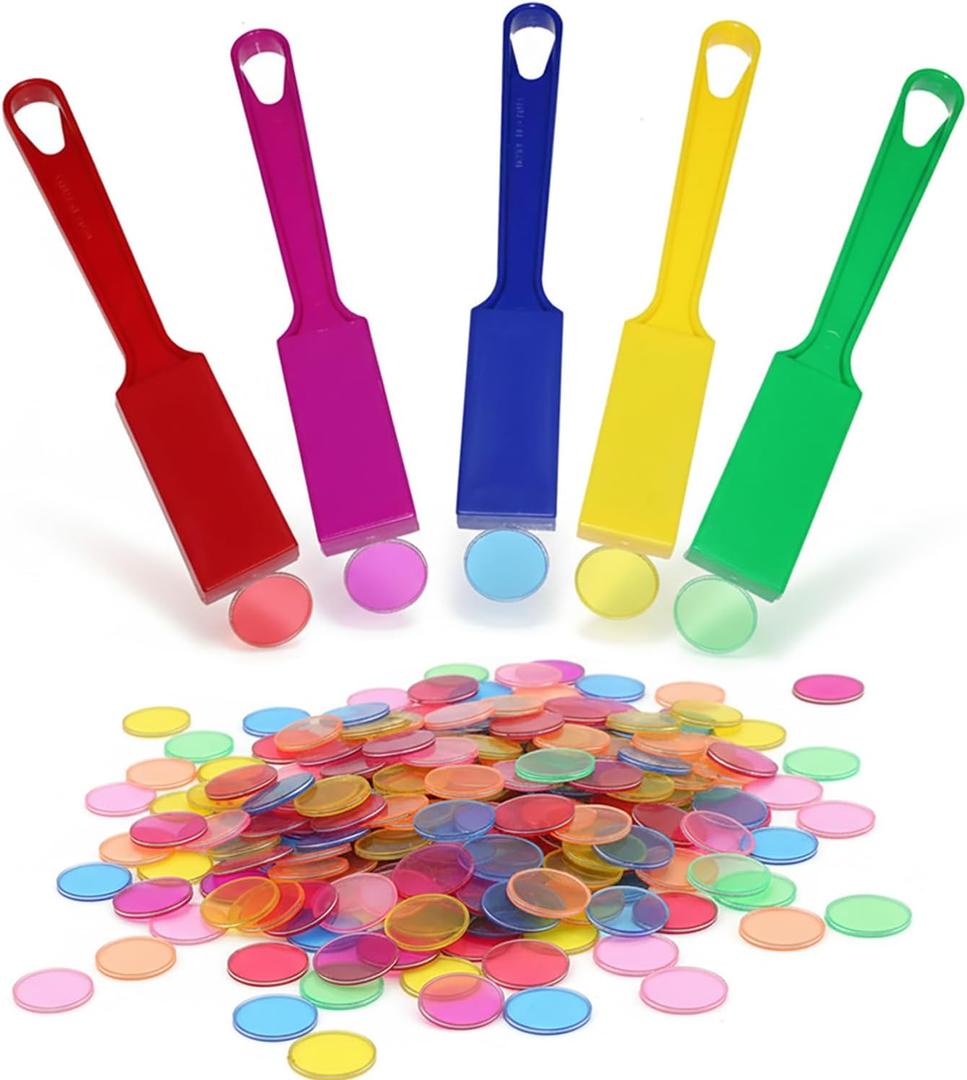 Upgraded Bingo Set, 5-Pack Bingo Wand& 100 Metal Bingo Chips, Random Colors - Large Group Game, Family Night, Sensory Activity, Educational Science Tool