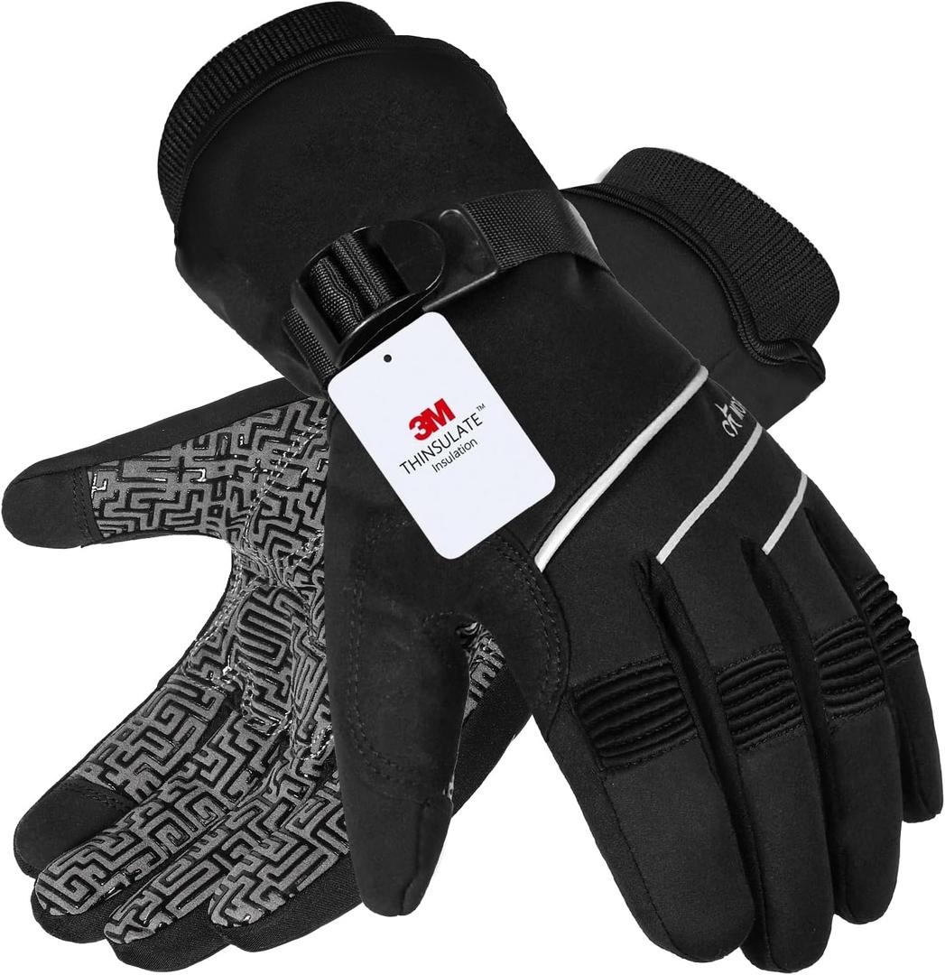 MOREOK Waterproof & Windproof -30F Winter Gloves for Men/Women, 3M Thinsulate Thermal Gloves Touch Screen Warm Gloves for Skiing,Cycling,Motorcycle,Running (XX-Large, Black)