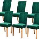 Jusmate Velvet Chair Covers for Dining Room, Soft Velvet Plush Stretch Dining Chair Slipcovers, Washable Removable Parsons Chair Protectors Set of 6, Green