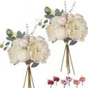 White Peonies Artificial Flowers Bouquet Vintage Fake Peonies 21pcs Silk Flowers with Stems Real Touch Peonies for Home Wedding Table Decoration Bride Bouquet Faux Flowers Crafts Floral Arrangement