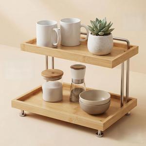 Bamboo Two-Tier Storage RackTabletop Storage Organizer for Kitchen, Bathroom, Office, and Home Use, Small