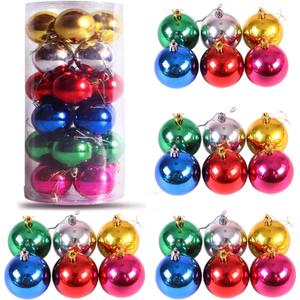 40mm 24ct Christmas Balls Ornaments Christmas Decorations for Home Christmas Tree Ornaments Shatterproof Plastic Christmas Ball Ornaments Festive Party Pendant Room Decor (6 Colors Mixed/4 cm)