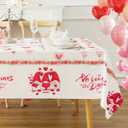 Rectangle Valentine's Day Tablecloth, Happy Valentine's Day Gnomes with Roses Table Cloth, Washable Holiday Microfiber Table Cover for Party Picnic Dinner Decor, 60 Inch x 84 Inch
