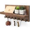 Rebee Vision Key Holder for Wall - Farmhouse Rustic Mail Organizer Floating Shelf for Home Kitchen Entryway Decor with 7 Sturdy Key Hooks (Retro Brown, 15-inch)