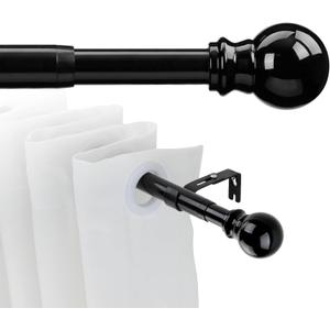 1 Inch Adjustable Grommet Curtain Rod-Black Curtain Rods for Windows 34 to 68" Drapery, Heavy-Duty living room curtain rod with 2 Brackets,Curtain ring for Bedroom, Kitchen Outdoor Patio