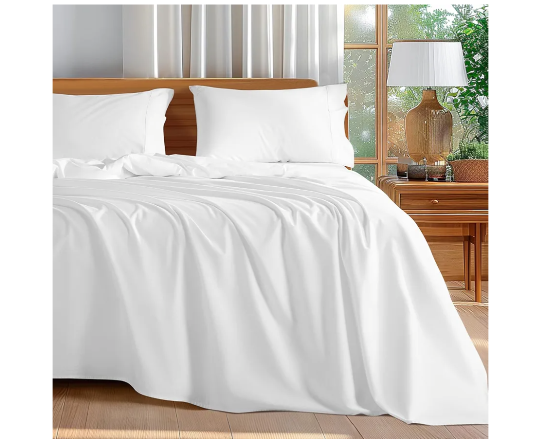 Shilucheng 100% Cotton Queen Size Sheets Set - 600 Thread Count，Luxury Egyptian Cotton Bed Sheets，5-Star Hotel Quality Sheets, Breathable & Cooling, 16 Inch Deep Pocket - 4 Piece (White, Queen)