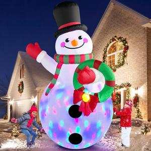 MICOCAH 8FT Christmas Inflatables Outdoor Decorations, Inflatable Snowman Holding Garland Blow Up Yard Decoration Build-in Rotating Colorful LEDs Xmas Holiday Party Indoor Lawn Christmas Eve Dcor