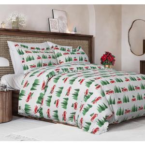 Christmas Duvet Cover King Size Set - Extra Soft King Duvet Cover with 2 Pillow Shams - Holiday Xmas Bedding with Zipper Closures and Ties - Comfy Breathable Bed Set - 104 x 90, Christmas Tree Truck
