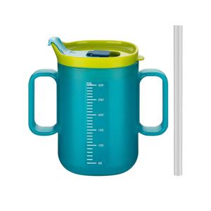 VOPHIA Senior Water Cup Sippy Cups for Elderly, Safe Silicone Spill Proof Cups with 2 Handles Straw and Lid for Adults for Hospital Patients, Elderly, Pregnant, and Disabled (Blue-1 Pack)