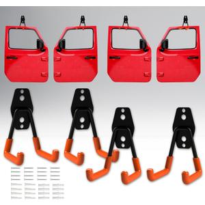 4PCS Heavy Duty Door Storage Hangers Bracket with PVC Protective Sleeve, Wall-Mounted Systems Kits Doors Holder Racks Compatible with 1956-2024 Jeep Wrangler CJ YJ TJ LJ JK JKU JT (with Screw)