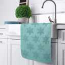 2 Pcs Winter Snowflake Bathroom Hand Towels 100% Cotton 29.5 x 13.7 Inch Blue and Green Christmas Glove Jacquard Weave Bath Towel for Kitchen Gifts Decor for Christmas