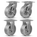5"x2" Industrial Casters- Heavy Duty Casters, Cast Iron Wheel,Steel Casters Set of 4 Capacity up to 4000 Lb. Use for Platform Truck, U-Boat Cart,Workbenche(2 Swivel & 2 Rigid)