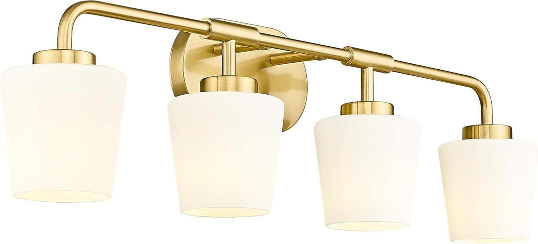 Bathroom Light Fixtures Over Mirror, 4-Light Brushed Gold Vanity Lighting Fixtures with Milk White Glass, Farmhouse Champagne Bronze Wall Sconces Lighting, AD-22004-4W-GD