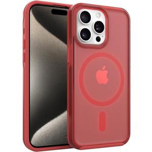 ArtsEvo Strong Magnetic for iPhone 15 Pro Max Case, Compatible with MagSafe, 360 Military-Grade Protection, Slim Translucent Matte Phone Case, Red