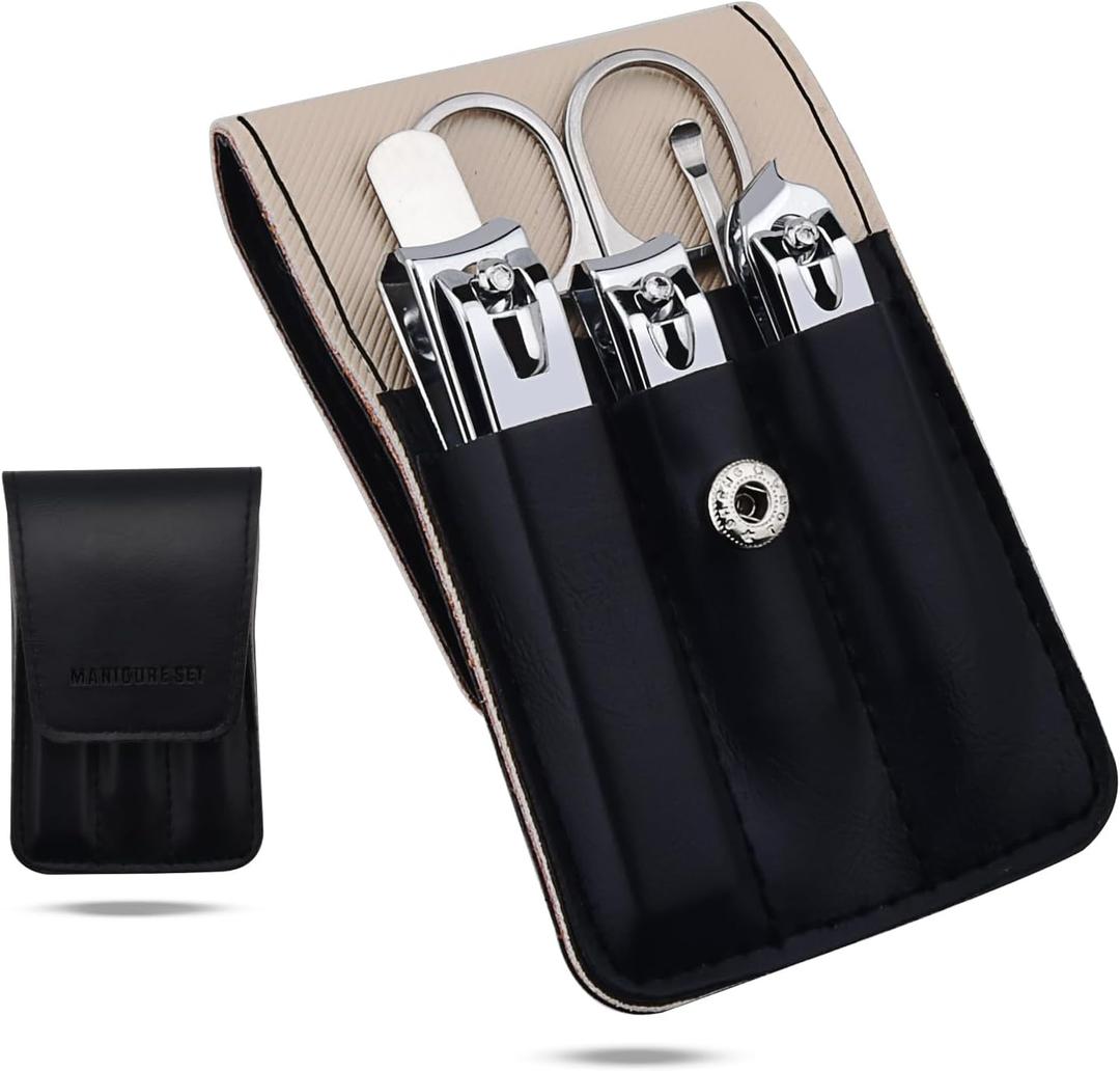 Nail Clippers Set, 6 Pcs Toenail Clippers Stainless Steel Fingernail Clippers Manicure Set with Leather Case, Idea Gift for Christmas Stocking Stuffers, Black