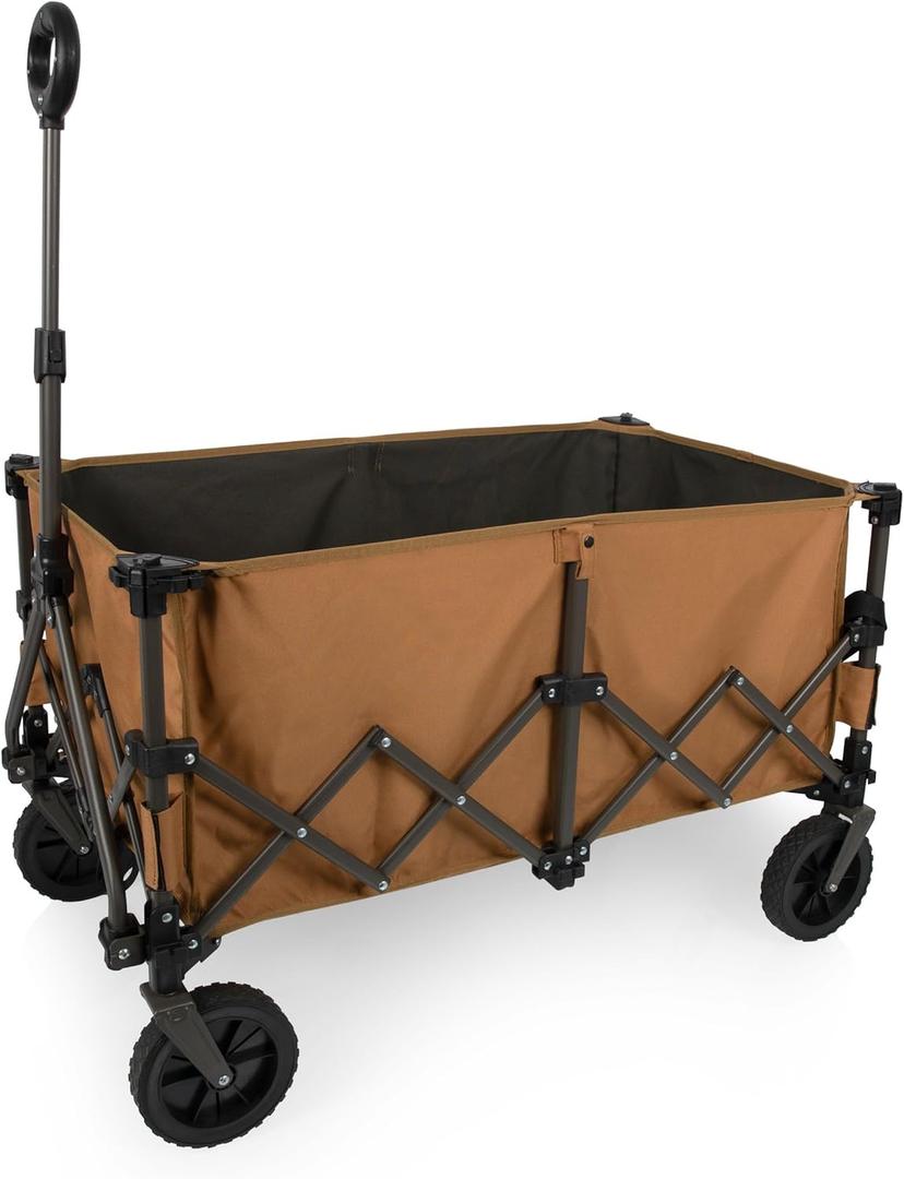 PICNIC TIME Wilderness Wagon Collapsible Folding Wagon, Outdoor Wagon Cart, Sport Utility Wagon, (Brown & Gray)
