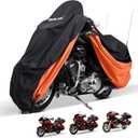 Waterproof Motorcycle Cover with Side Top Box Compatible with Harley Davidson Touring Ultra Limited Street Glide Road Glide Electra Glide Honda Outdoor All Weather Protection, 96.5"