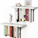 BUTUNITA Floating Bookshelves for Wall, Rustic Wood Hanging Wall Bookshelf, Upside Down Book Shelf and Wall Mounted Bookshelves for Home Decor in Bedroom, Living Room, White 2 Pack